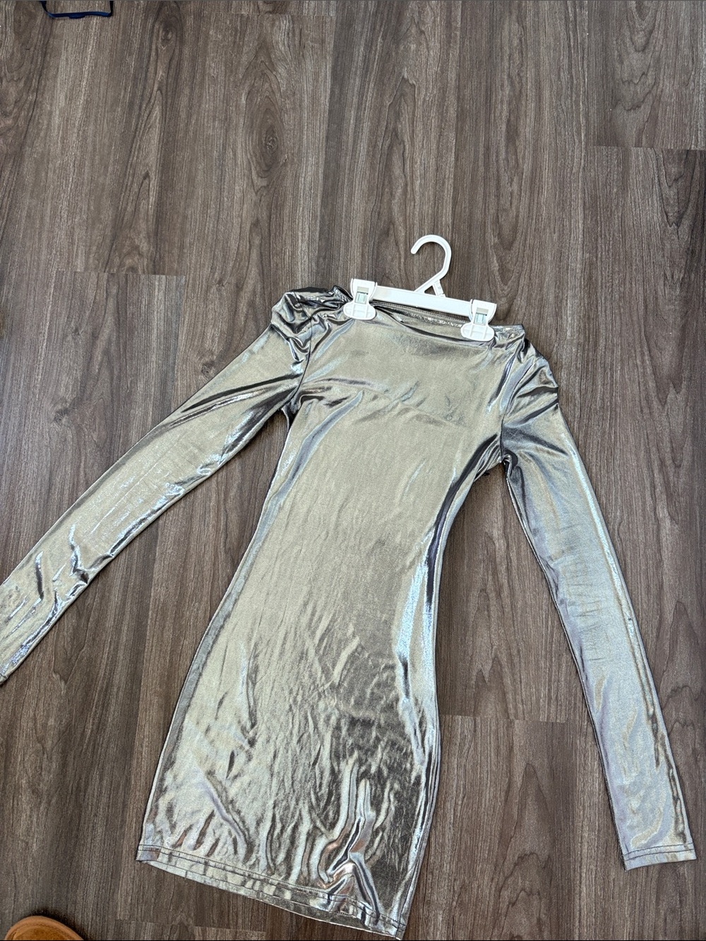 Metallic Silver Long-Sleeve Mini Dress